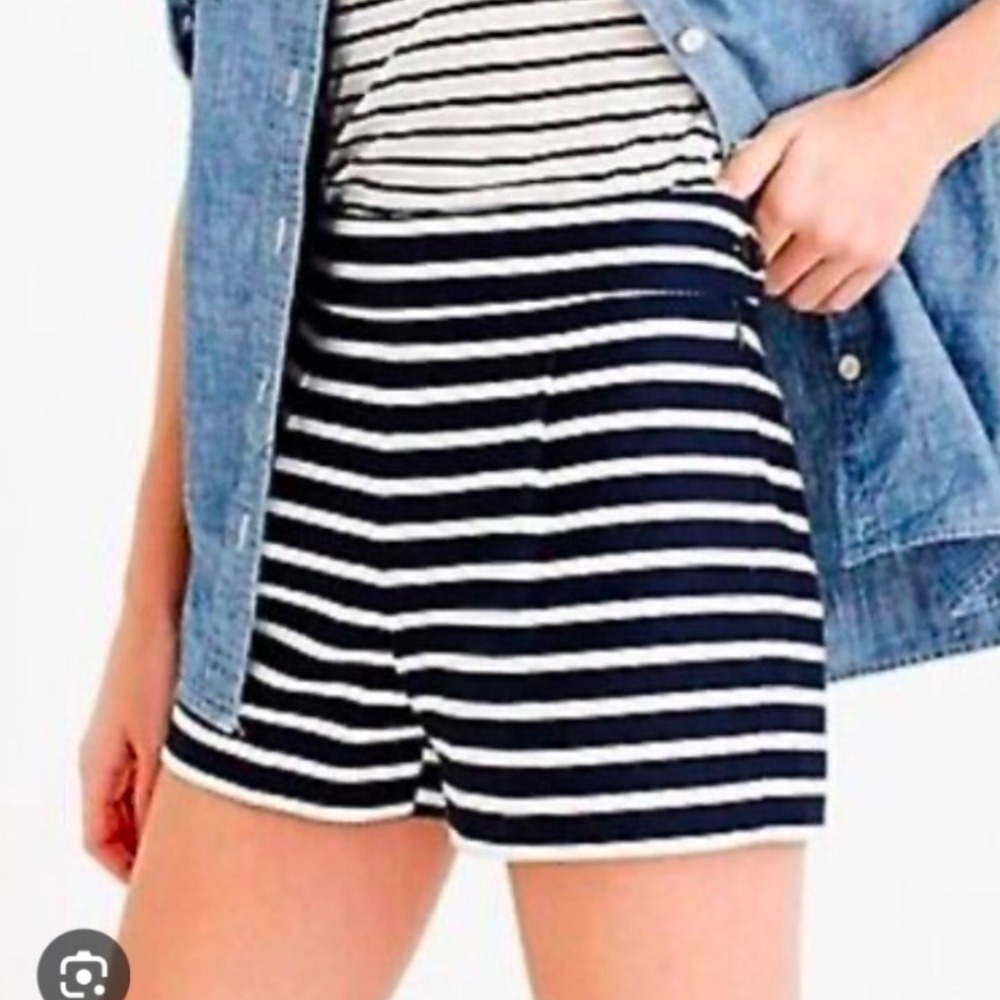 J. Crew Shorts Striped Cotton Linen Side Zip, Women 8 Blue White